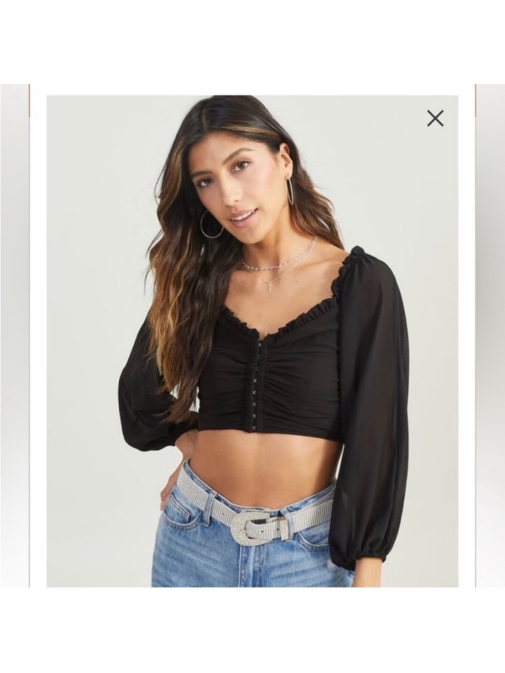 Altar’d State Black Puff-Sleeve Cropped Top
